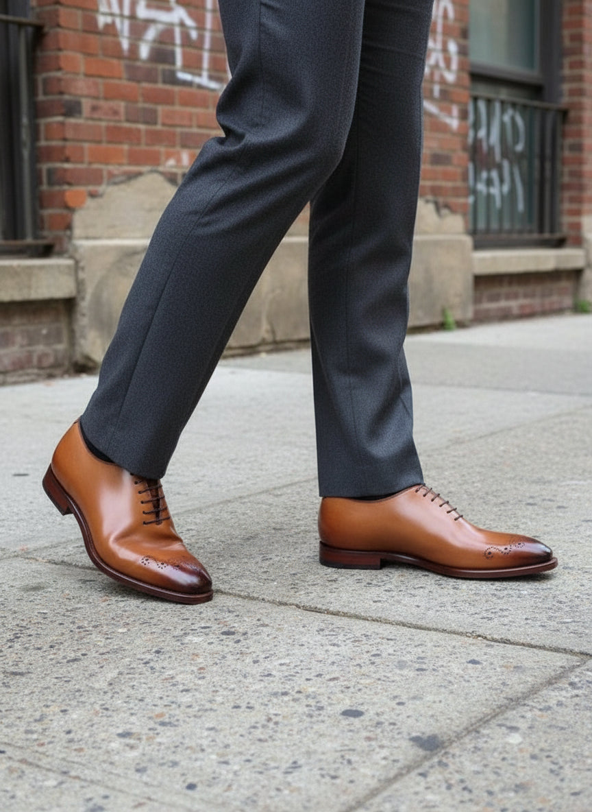 Men Tan Oxford Brogue Formal Dress Shoes, Tan Leather Formal Shoes