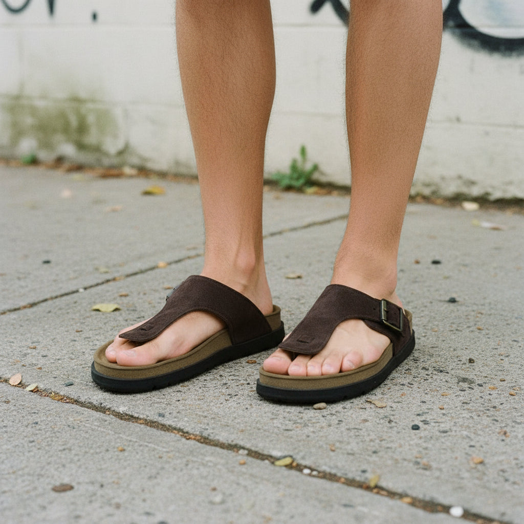 Unisex Dark Brown Suede Thong Sandals