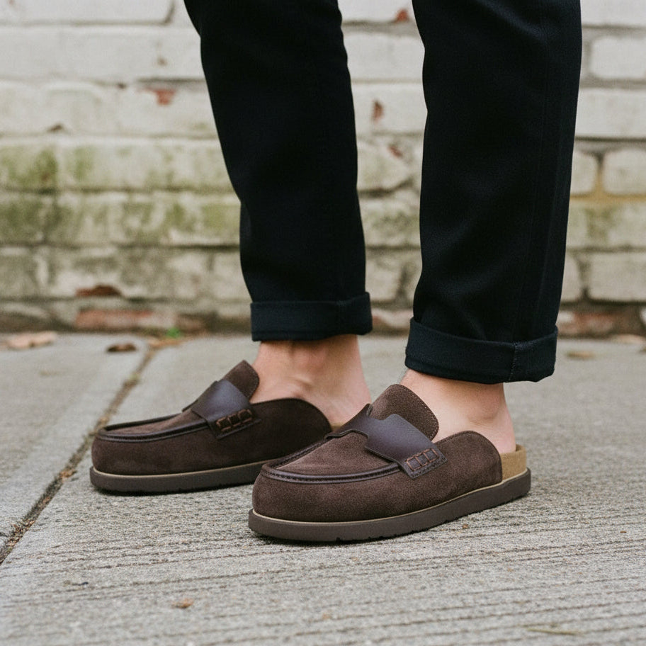 Unisex Dark Brown Suede Loafer Mule