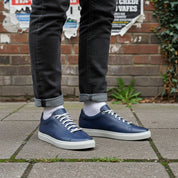 Men's Navy Blue Lace-Up Leather Sneakers