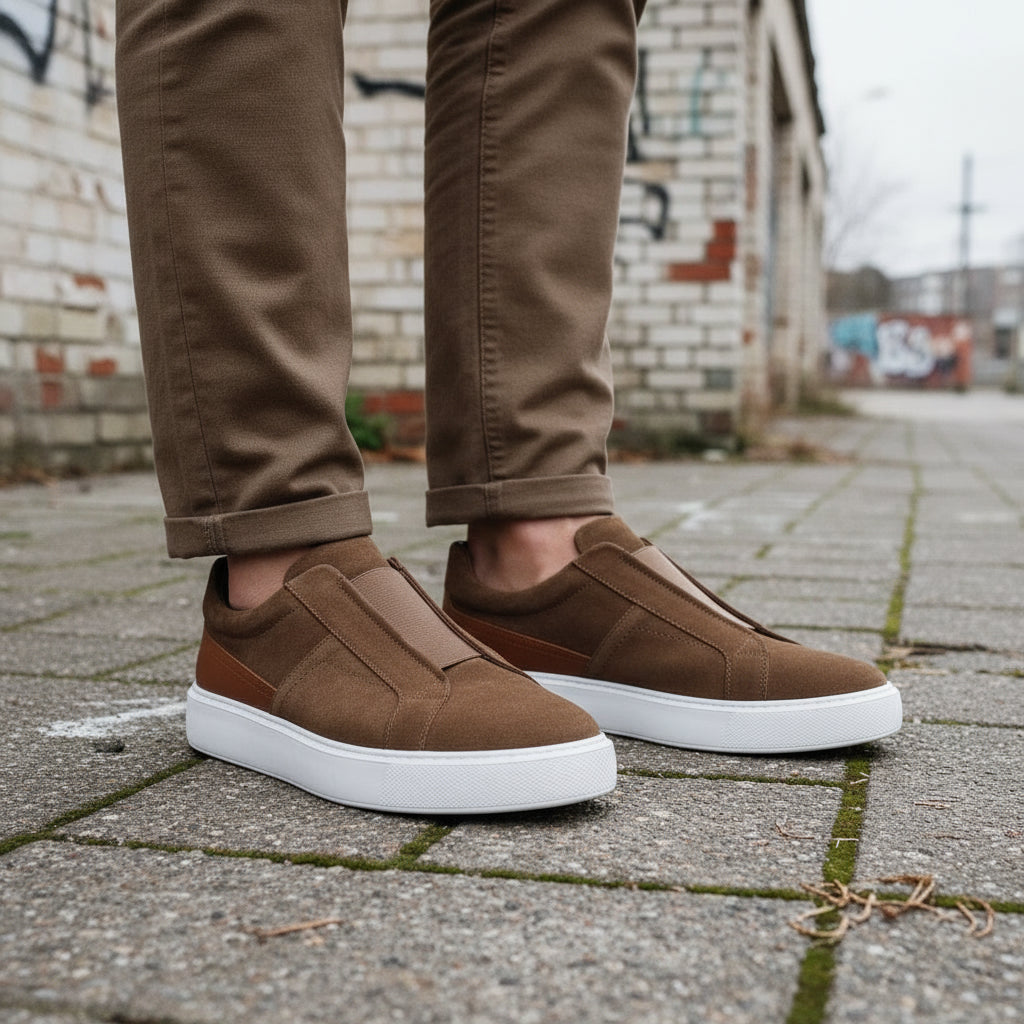 Men's Brown Suede Slip-On Sneakers