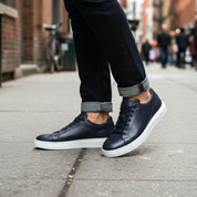 Men's Navy Blue Lace-Up Leather Sneakers