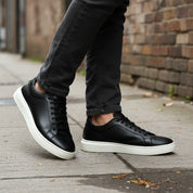 Black Leather Men's Lace-Up Sneakers