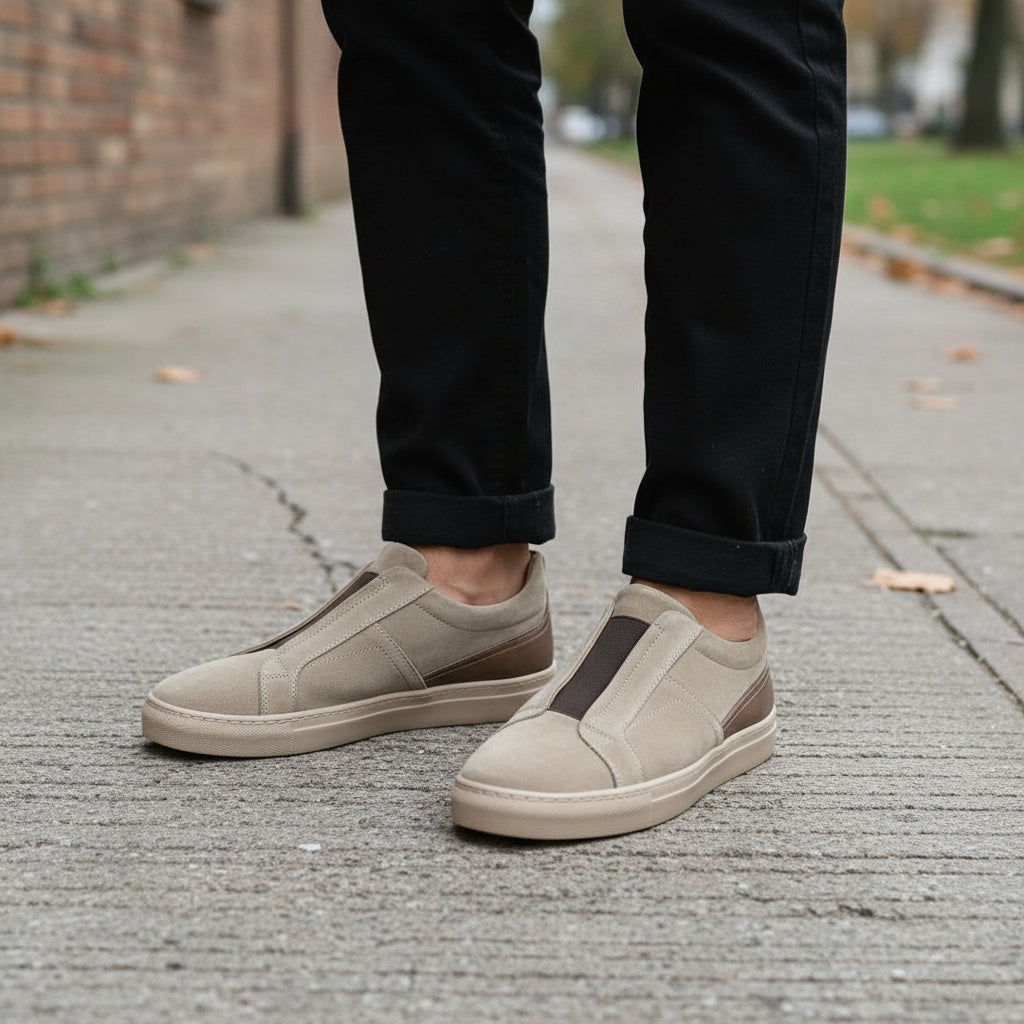 Men's Tan Suede Slip-On Sneakers
