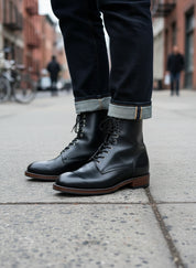 Handmade Men's Black Combat Boots, Men's Lace Up Boots