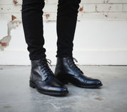 Handcrafted Men's Black Cap Toe Ankle Boots