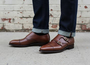 Handmade Mens Double Monk Brown Dress Shoes, Brown Oxford Shoes for Men