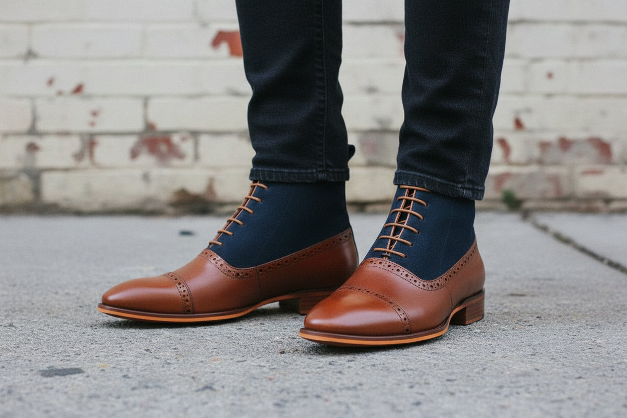 Handmade Men's Two Tone Oxford Brogue Ankle Boots