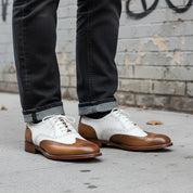 Handmade Men's Spectator Shoes: Two-tone Wingtip Brogues