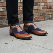 Handmade Men Two Tone Shoes, Suede Leather Shoes, Wingtip Brogue Dress