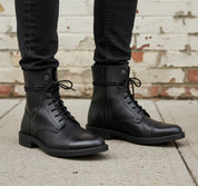 Handcrafted Men's Black Leather Combat Boots