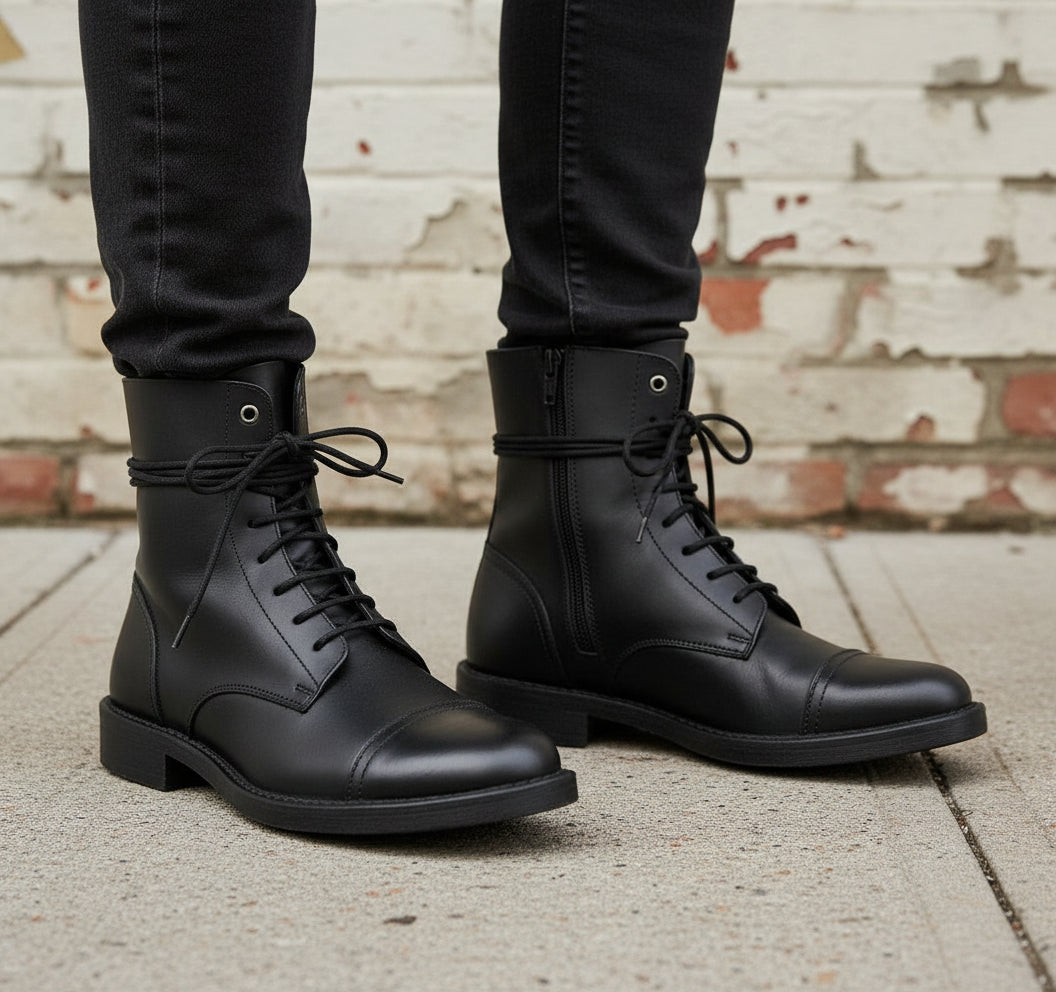 Handcrafted Men's Black Leather Combat Boots