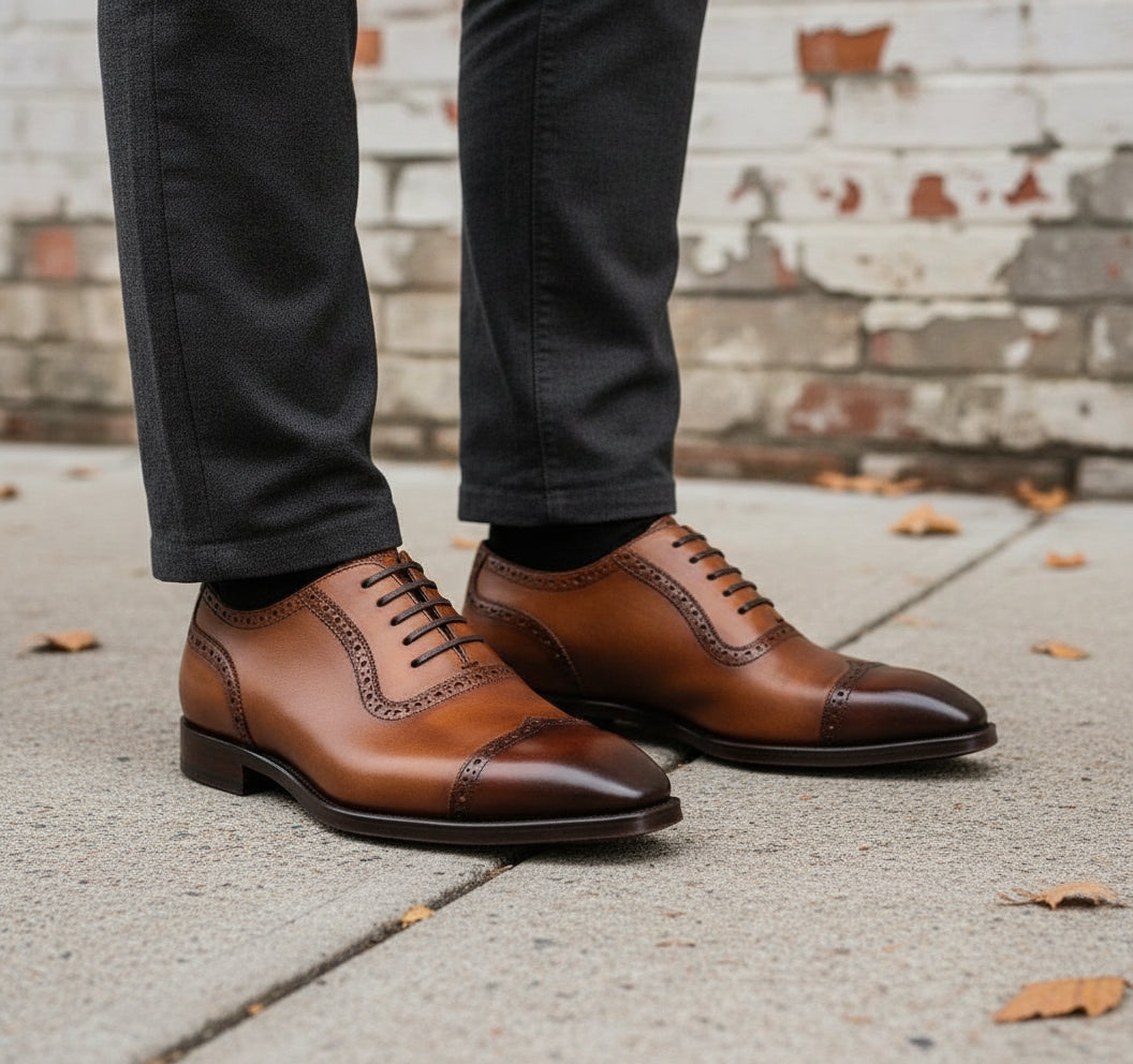 Handmade Men's Brown Brogue Dress Shoes, Men Classic Style Shoes