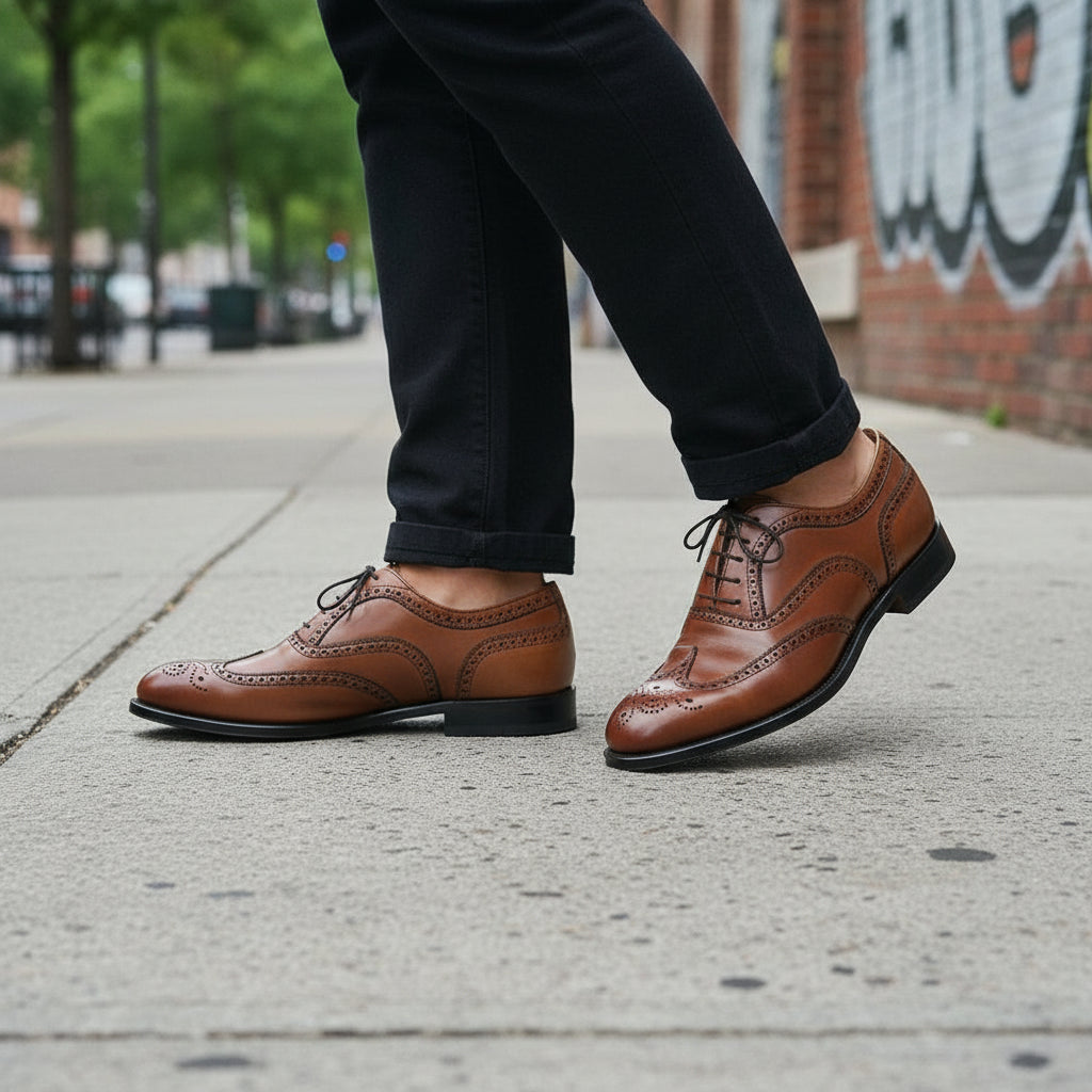 Handmade Brown Leather Wingtip Brogue Shoes