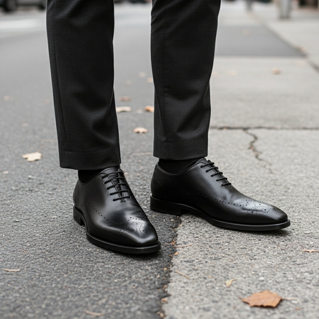 Men's Handcrafted Black Leather Brogue Dress Shoes