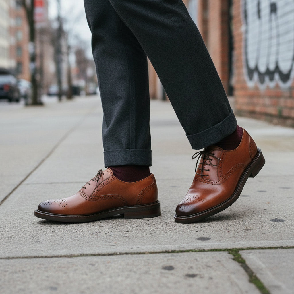 Men's Classic Handmade Cow Leather Brogue Dress Shoes