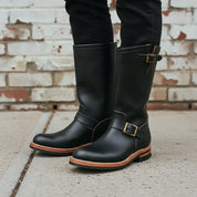 Handcrafted Western Cowboy Boots with Vintage Buckle and Square Heel