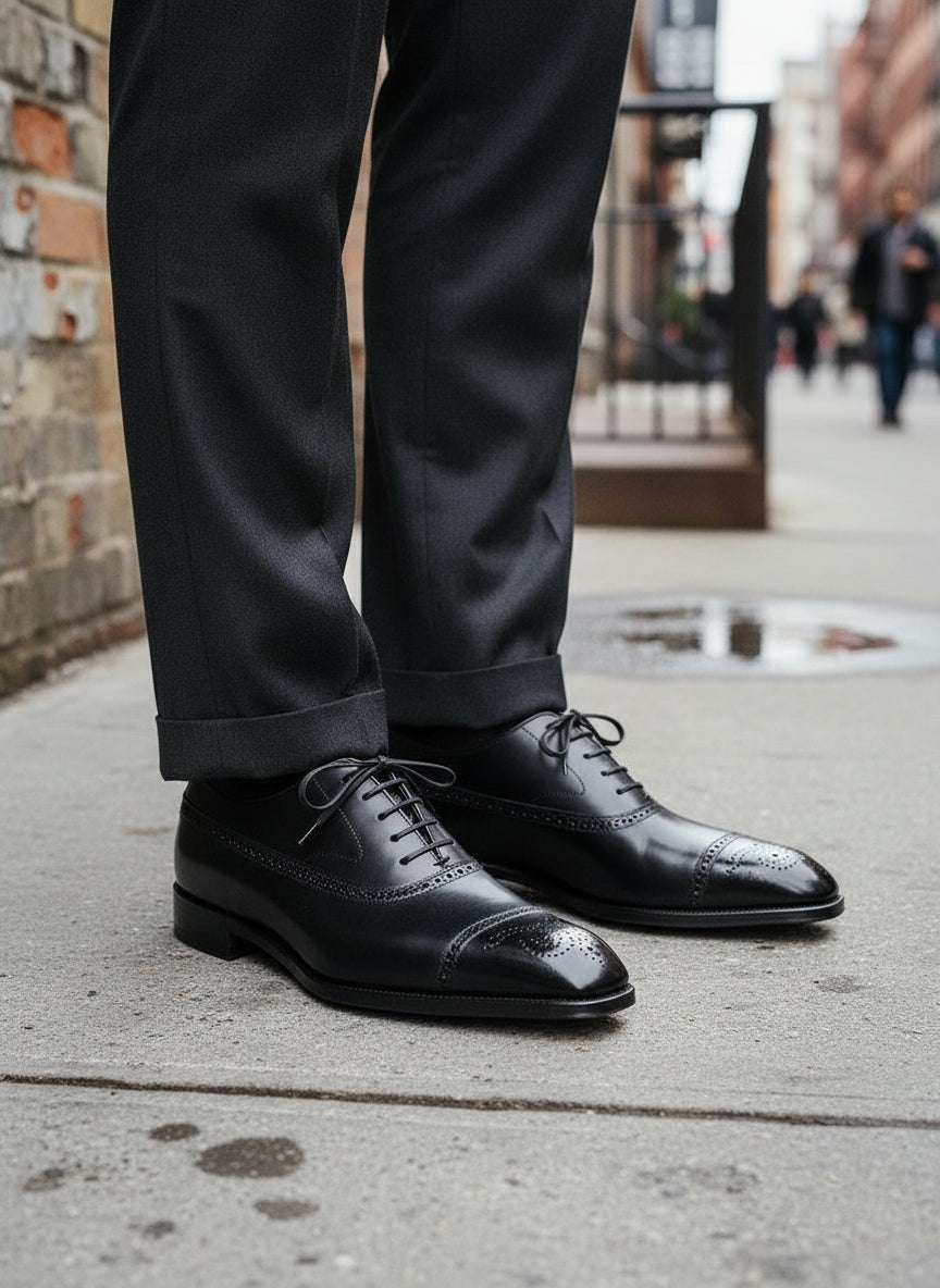 Handcrafted Men's Black Brogue Oxford Dress Shoes