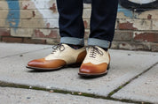 Handcrafted Men's Two-tone Wingtip Brogue Shoes