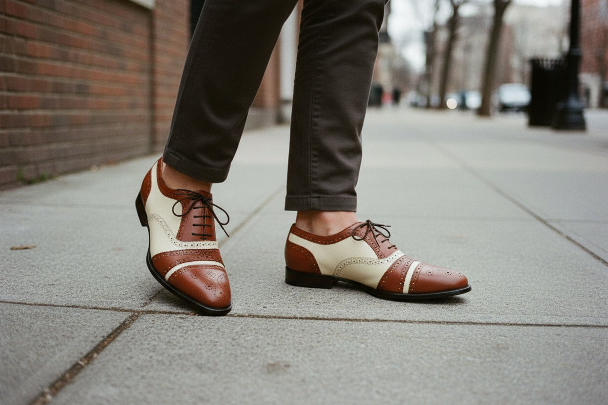 Handcrafted Men's Two-tone Leather Brogue Shoes