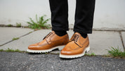 Tan Leather Brogue Shoes with Rubber Sole, Handmade Leather Shoes for Men