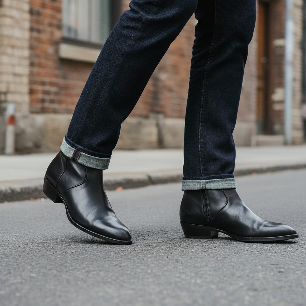 Men's Handmade Black Leather Side Zipper Ankle Boots