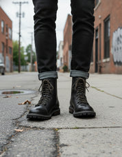 Men's High Ankle Biker Boots in Genuine Calf Leather