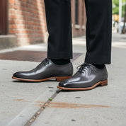 Men's Gray Leather Oxford Brogue Dress Shoes