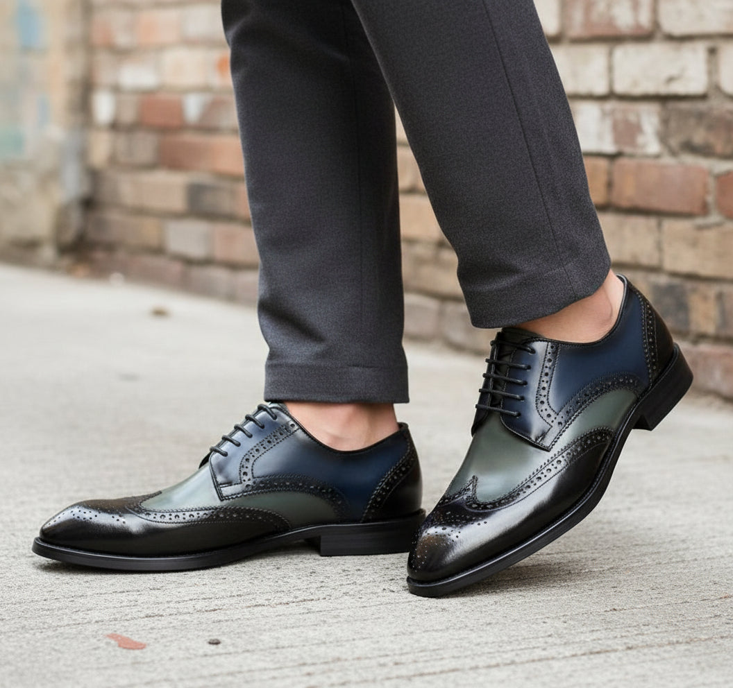 Handmade Men's Wing Tip Brogue Lace Up Business Shoes, Real Leather Shoes