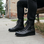 Handmade Men's Black Biker Leather Ankle Boots