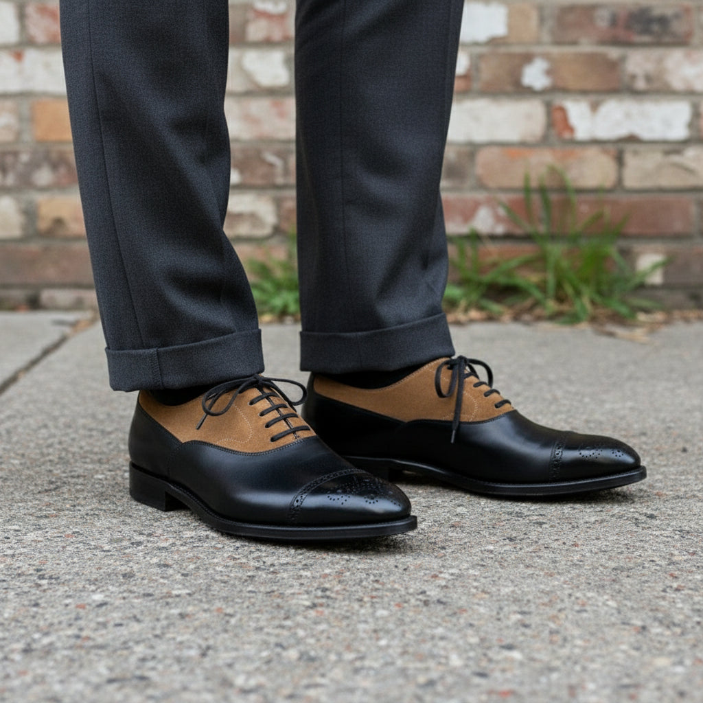 Handmade Mens Two Tone Oxfords Brogue Dress Shoes, Men Brogue Formal Shoes