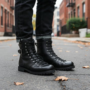 Handmade Men's Black Biker Leather Ankle Boots