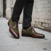 Men's Two tone wing tip brogue dress shoes, Men formal leather shoes