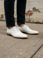 Handcrafted Men's White Wingtip Brogue Dress Shoes