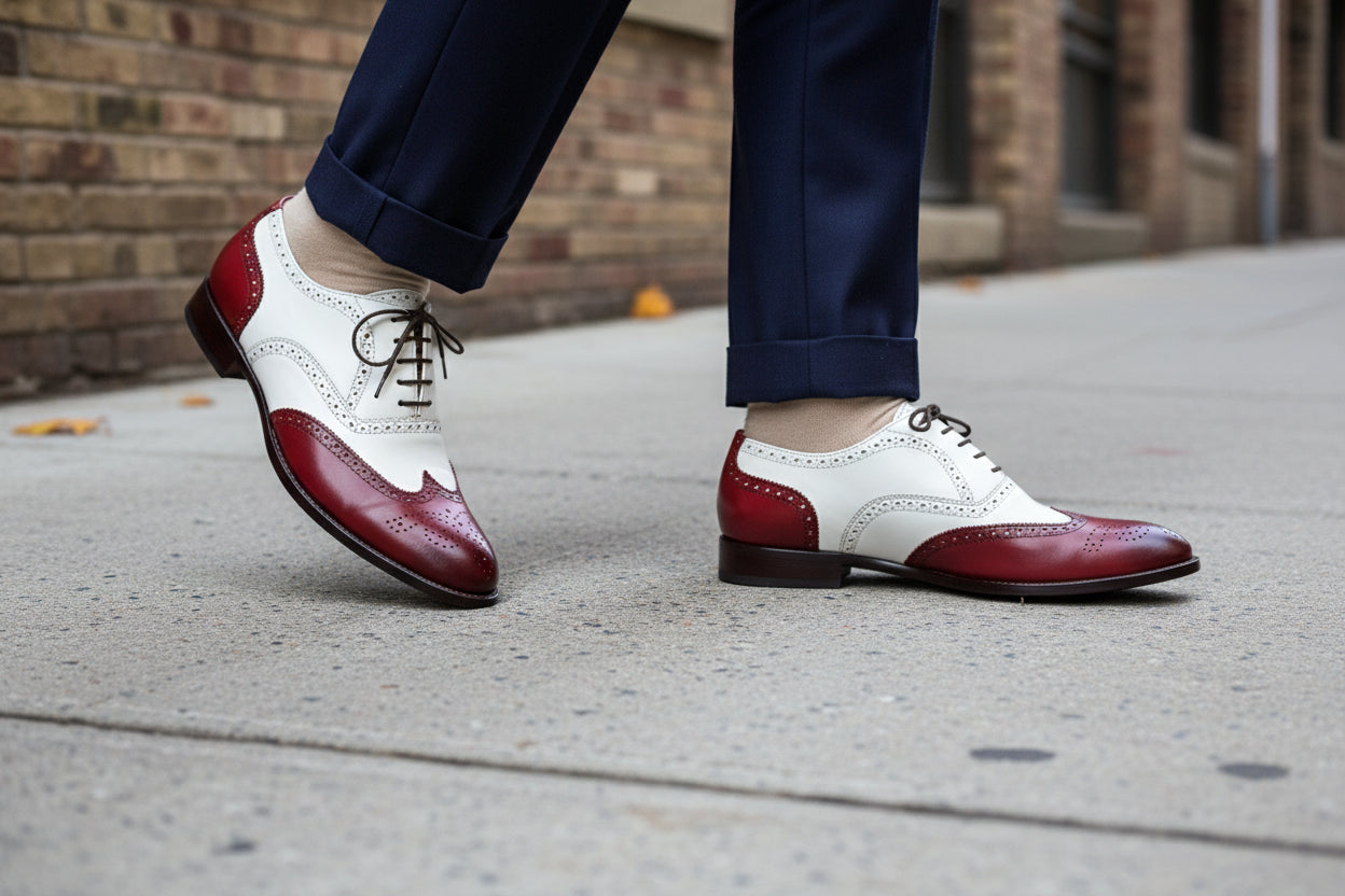 Handmade Men Two Tone Formal Shoes, Spectator Shoes Wing Tip Shoes