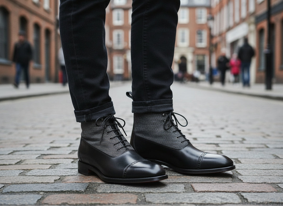 Men's Handmade Two Tone Cap Toe Ankle Lace Up Boots