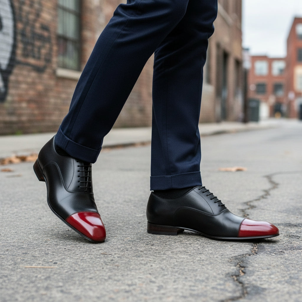 Men's Handmade Black and Red Spectator  Dress Shoes