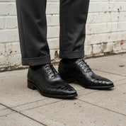 Men's Black Crocodile Patterned Oxford Dress Shoes