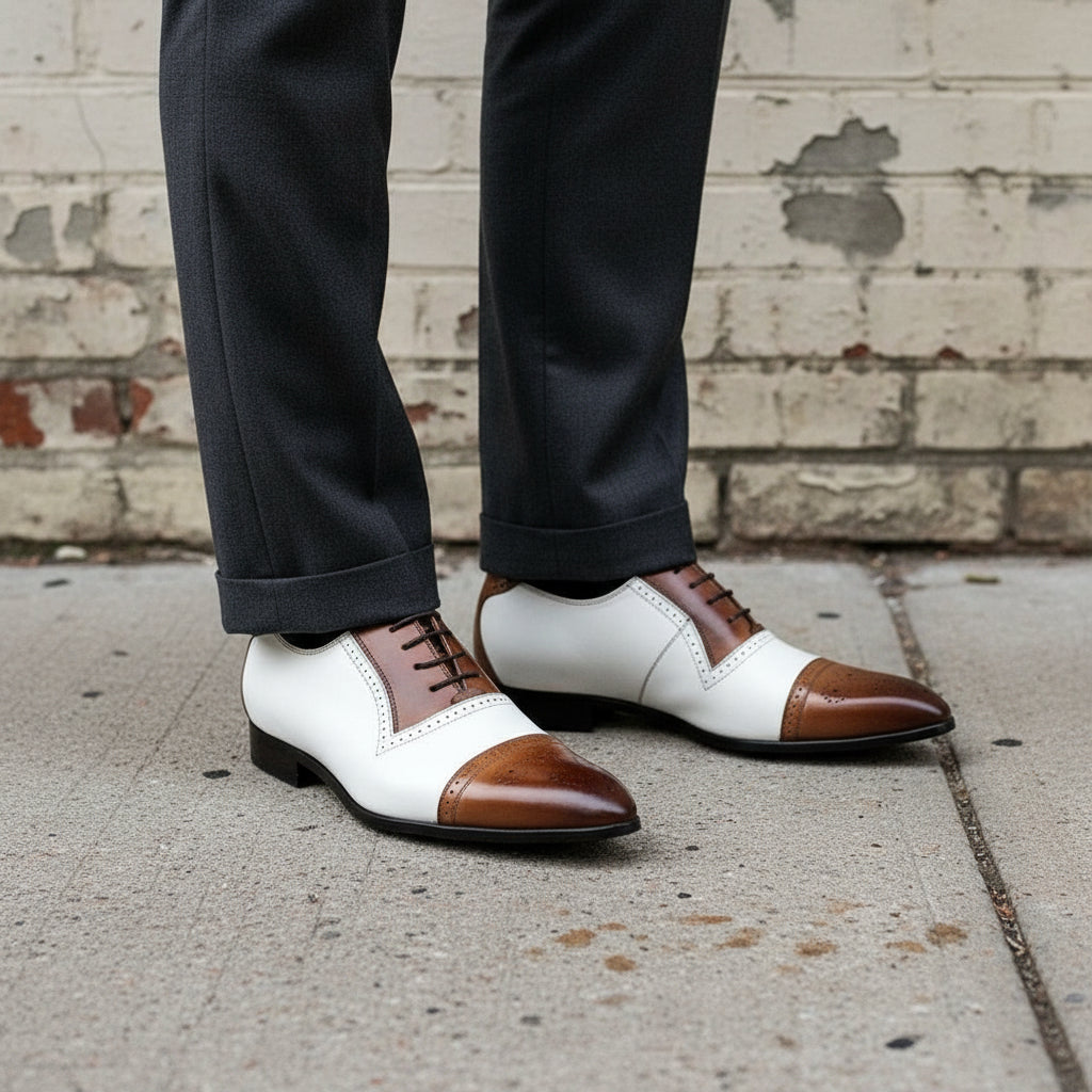 Handmade Mens Two Tone Formal Shoes, Men Spectator Shoes, Pointed Toe Shoes