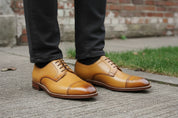 Handmade Men Tan Color Oxford Brogue Formal Dress Shoes
