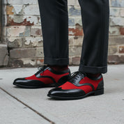 Handmade Mens Spectator  Wing Tip Suede and Calf Leather Black and Red