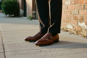 Handmade Tan Crocodile Leather Double Monk Formal Dress Shoes