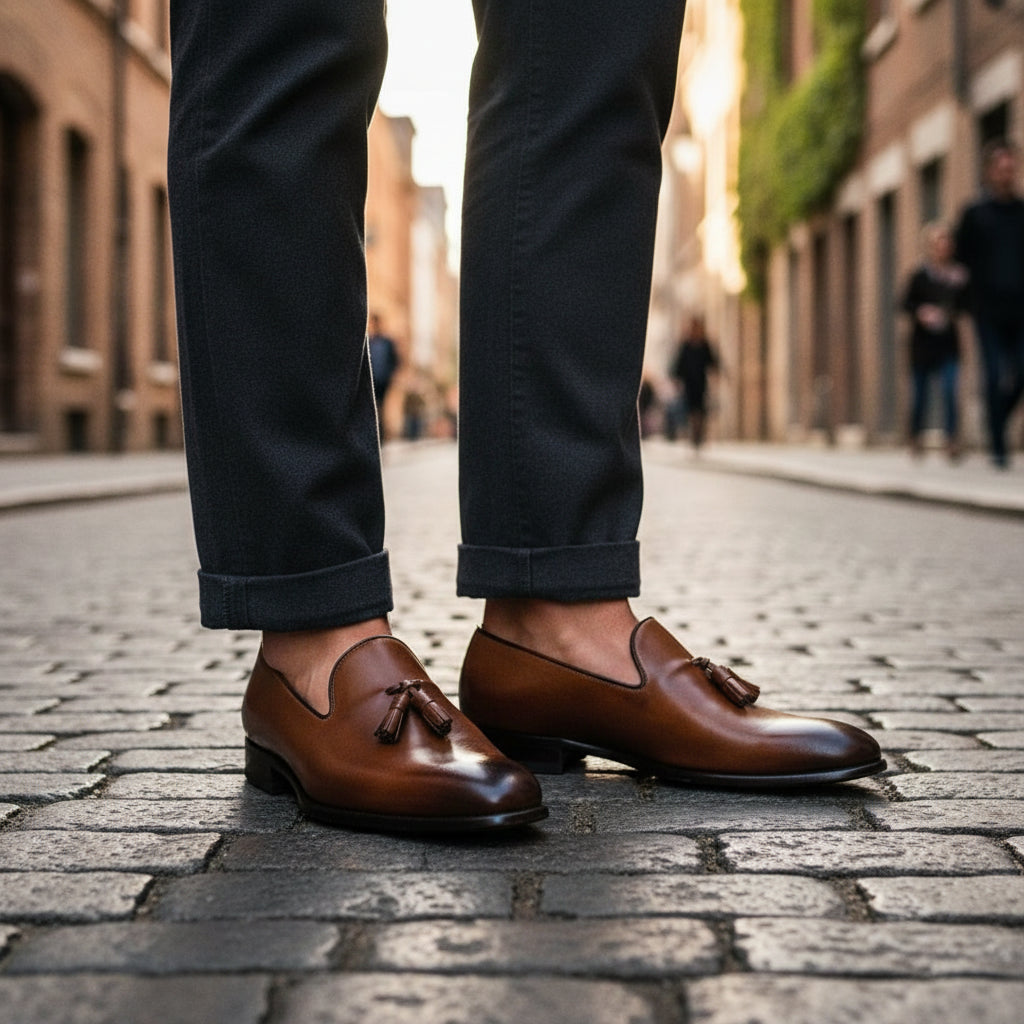 Handcrafted Men's Chaplin Tassel Loafer in Rich Brown