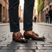 Handcrafted Men's Chaplin Tassel Loafer in Rich Brown