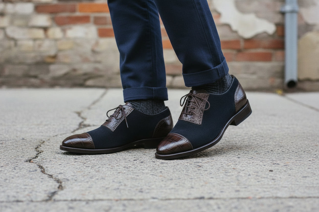 Men's Handmade Two-tone Leather and Suede Oxfords