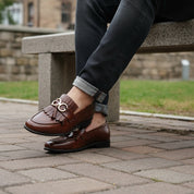 Handcrafted Brown Leather Fringe Moccasins