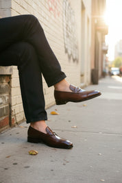 Handmade Mens Leather Moccasins Loafer, Men Dark Burgundy Dress Shoes