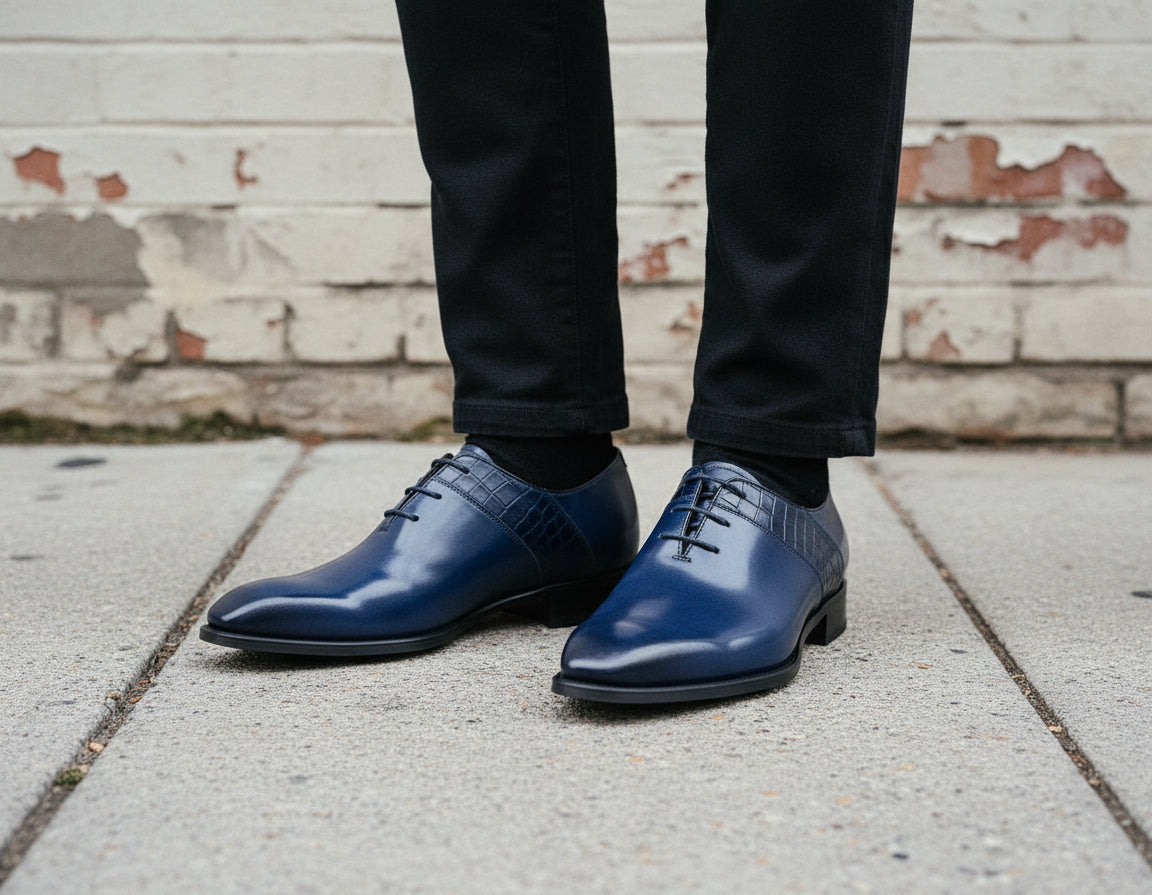 Handcrafted Men's Blue Calf Leather Dress Shoes