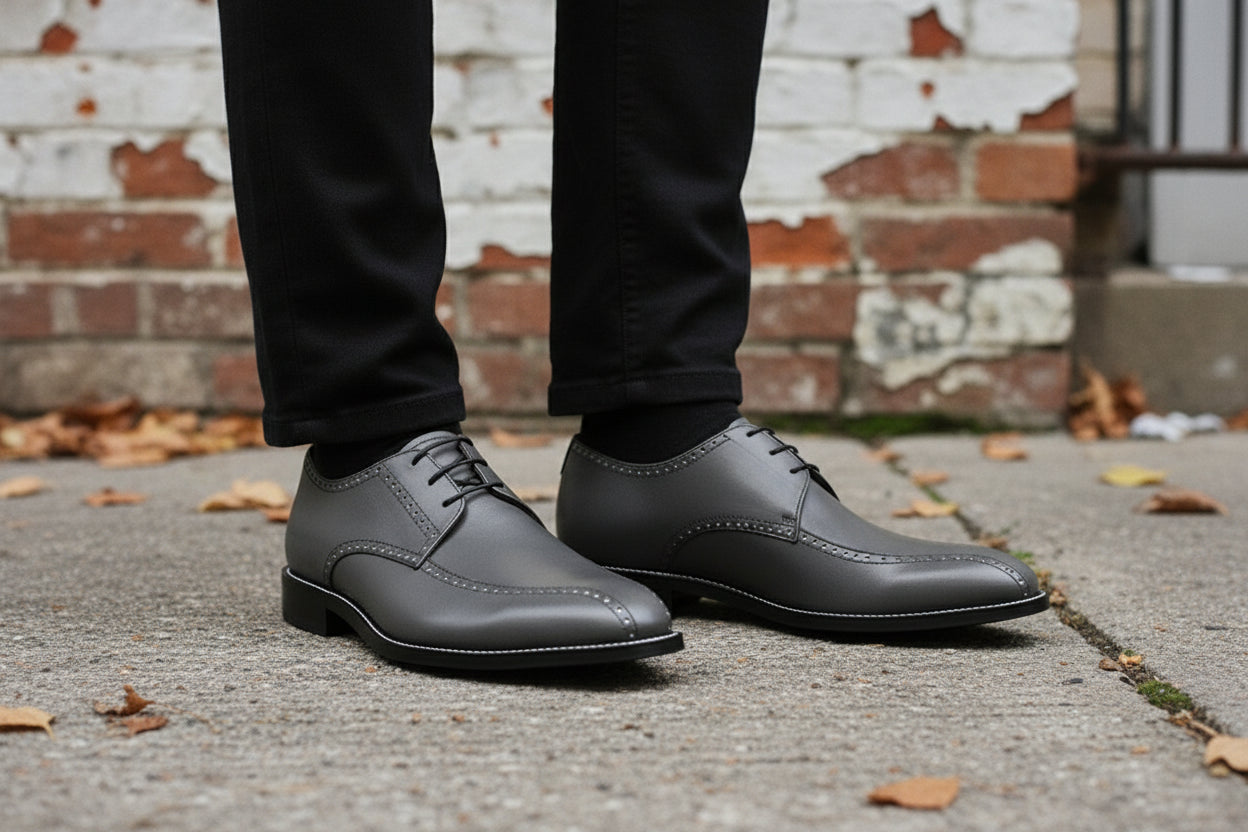Men's Gray Leather Derby Dress Shoes