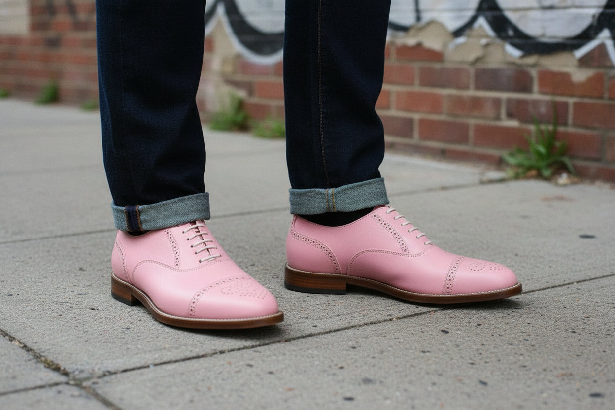 Handcrafted Pink Leather Oxford Men's Shoes